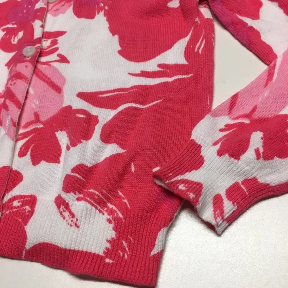 Gymboree Pink Flower Cardigan sz XS 4 Pink Sweater Long Sleeve Knit